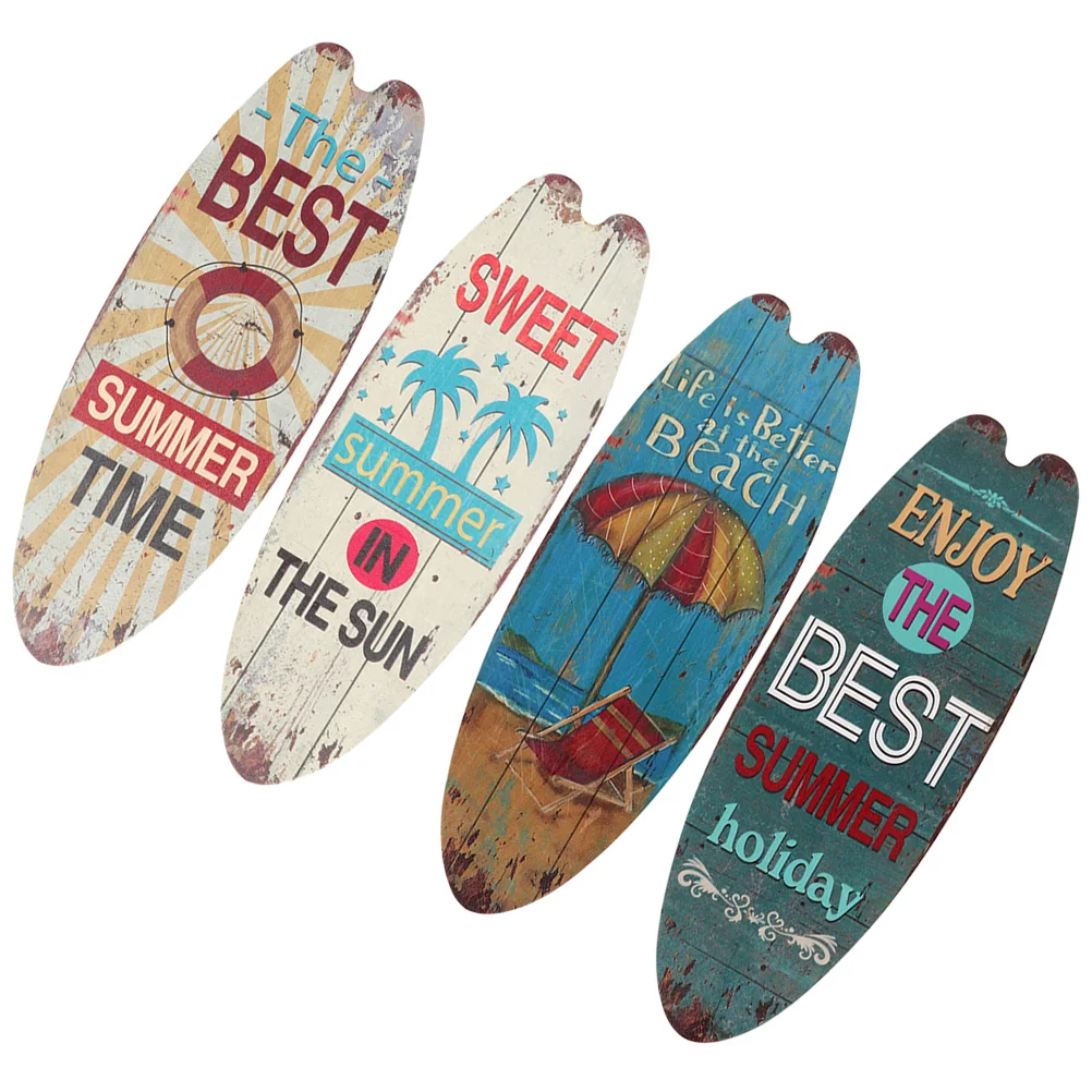 

4 Pcs Surfboard Wooden Sign Hanging Ocean Decorations Decorate Bar Wall Signs Plaque Beach Seaside Outdoor