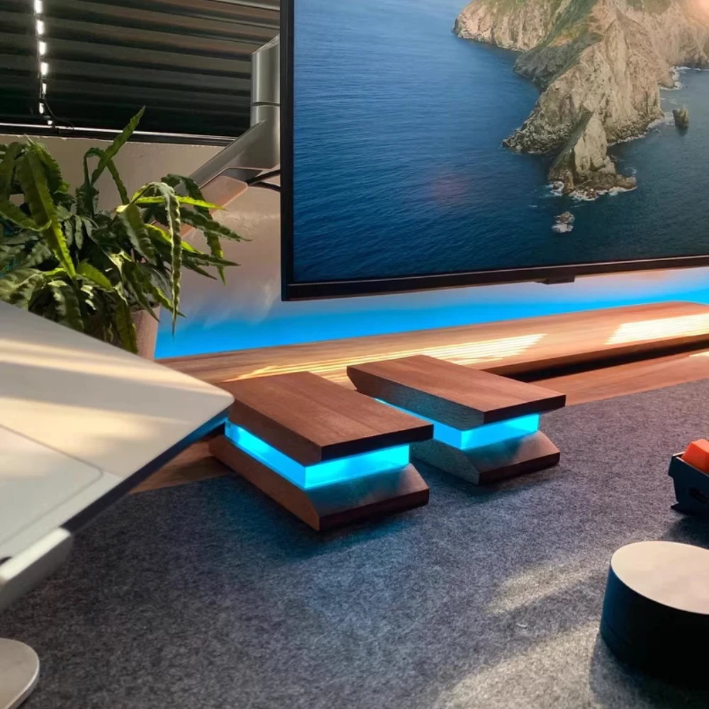 호두 RGB 높이 증가 브래킷 단단한 나무 디스플레이 스크린 스탠드 휴대용 노트북 테이블 스탠드 컴퓨터 Accesorios 장식