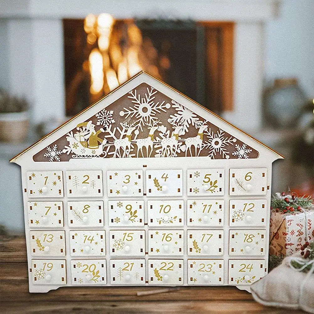 

Led Creative Christmas Wooden Advent Calendar Countdown DIY Christmas Gifts With LED Light 24 Storage Drawers For Holiday Z6F4