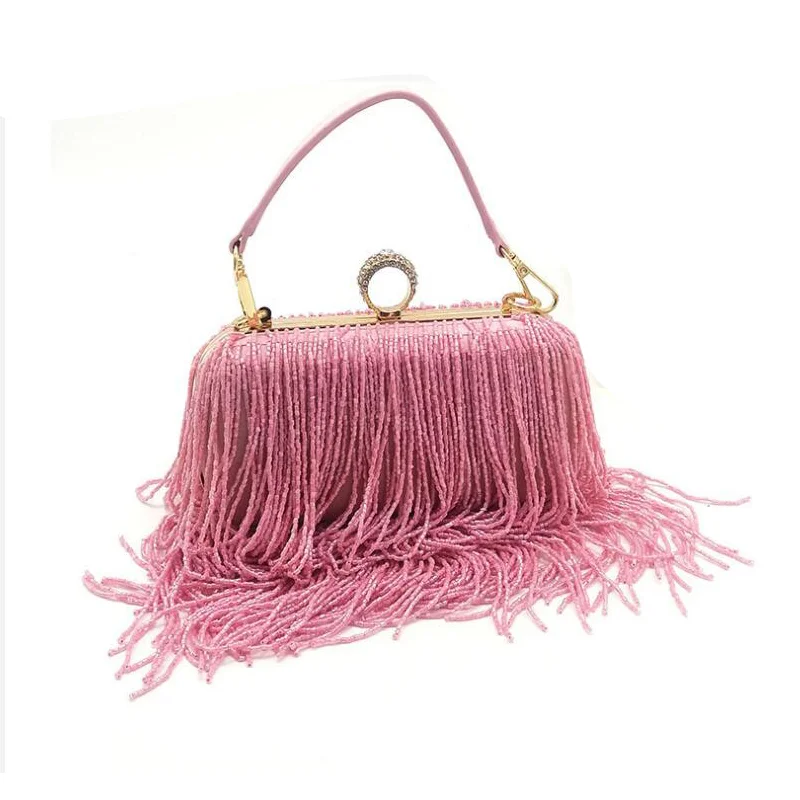 

Tassel Evening Dinner Bag Beaded Hand Bag Women Crossbody Bag Elegant Messenger Bag Wedding Party Prom Ring Clutch Purse