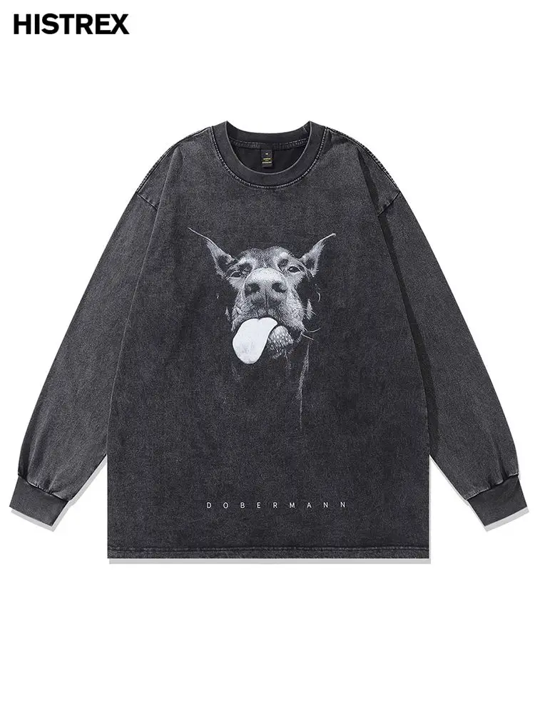 

100% хлопок Винтаж Poberman футболка мужчины Streetwear, Y2k женщины рубашка, графический Wahsed TShirt, хип-хоп тройник с длинными рукавами животные топы