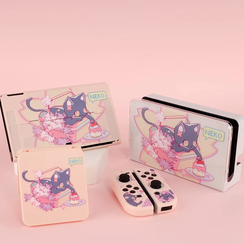 oled pour nintendo kawaii cat hard pc ns game console pink