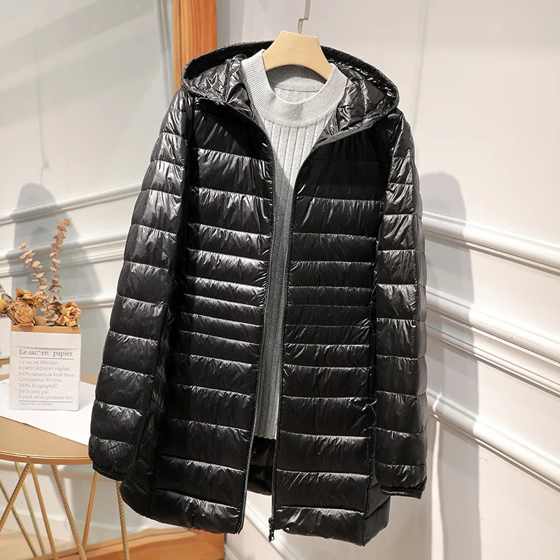 Female Long Warm Down Coat with Portable Storage Bag Women Light Down Jacket Ladies Overcoats Hip-Length High Street 6