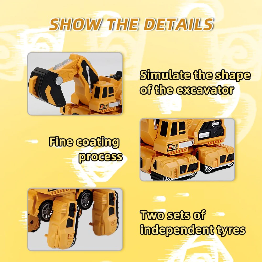 Dinosaur Excavator Engineering Vehicle 2 in 1 Deformation Brachiosaurus Inertial Automatic Crash Transforming Car Toy Kids Gift 3
