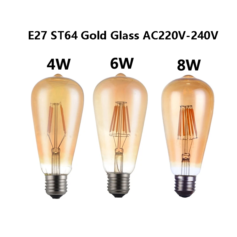 Dimmbare E27 LED Filament Edison Lampe gold EPOCA ST64 8W = 50W 2200K Retro 