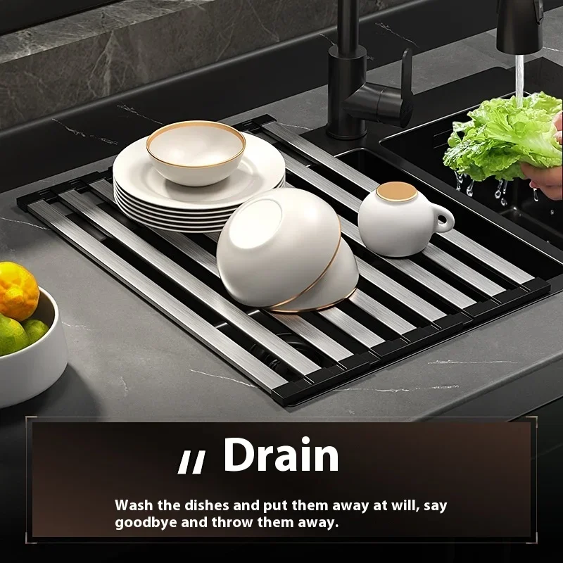 304 stainless steel kitchen sink drain rack sink bowl and dish storage rack foldable and retractable drain basket