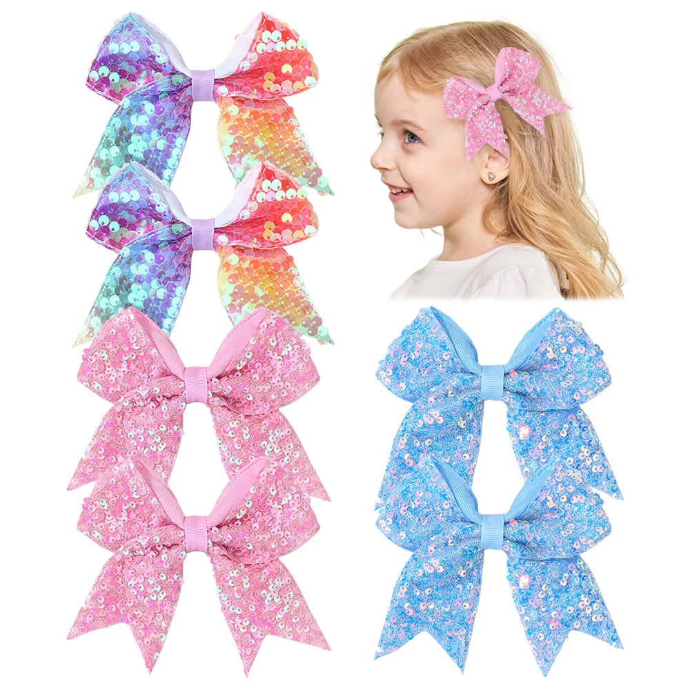 2 teile/satz 3,93'' Glitter Pailletten Bögen Haar Clips für Baby Mädchen Nette DIY Handgemachte Haarnadeln Haarspange Festival Haar Zubehör