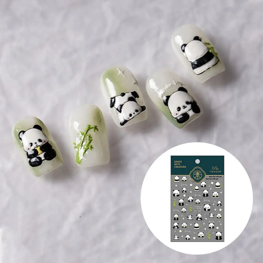 Cute Nail Art Sticker Impermeabile Cartoon Panda Nail Art Sticker 5D Bamboo Letter Pet Decalcomania Autoadesiva Per Donne Ragazze Finte