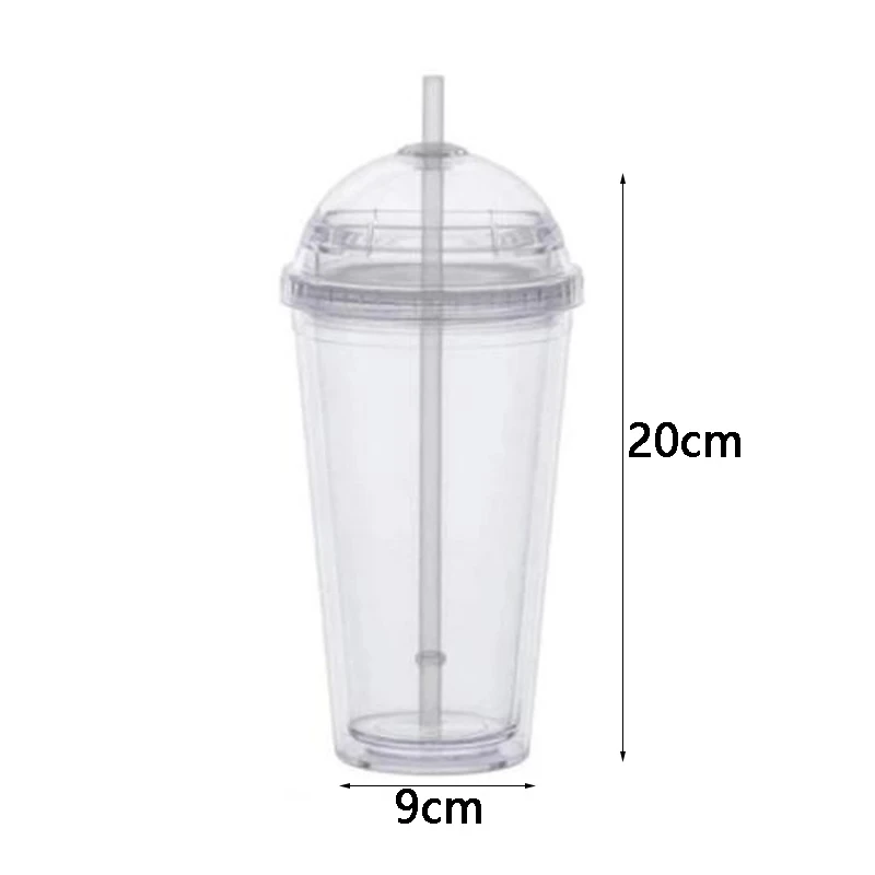 20oz Milk Tumbler with Dome Lids Double Wall Plastic Drink Cups With Straw Reusable Clear Water Bottle Transparent Fruit Cup tumbler cup