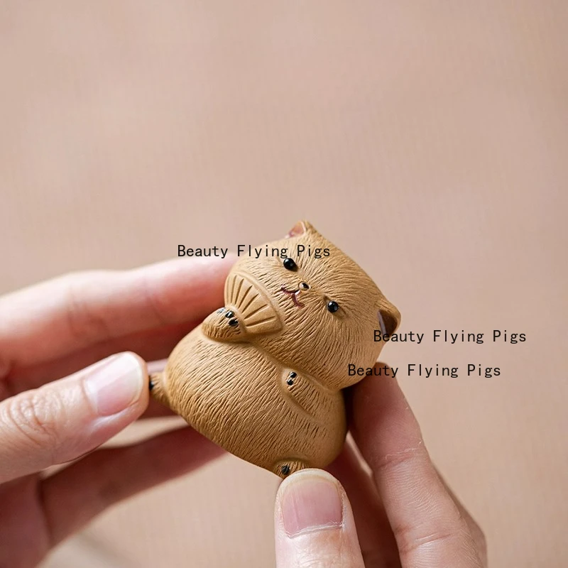 Yixing Purple Clay Cat Tea Pet Cute Desktop Decoration Tea Set Supplies Accessories High End Tea Toys Kawaii Room Decor
