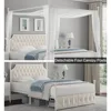 Queen Upholstered Canopy Bed Frame with 2 Drawers and Button Tufted Headboard, Metal Platform Bed with 4 Removable Posts 5