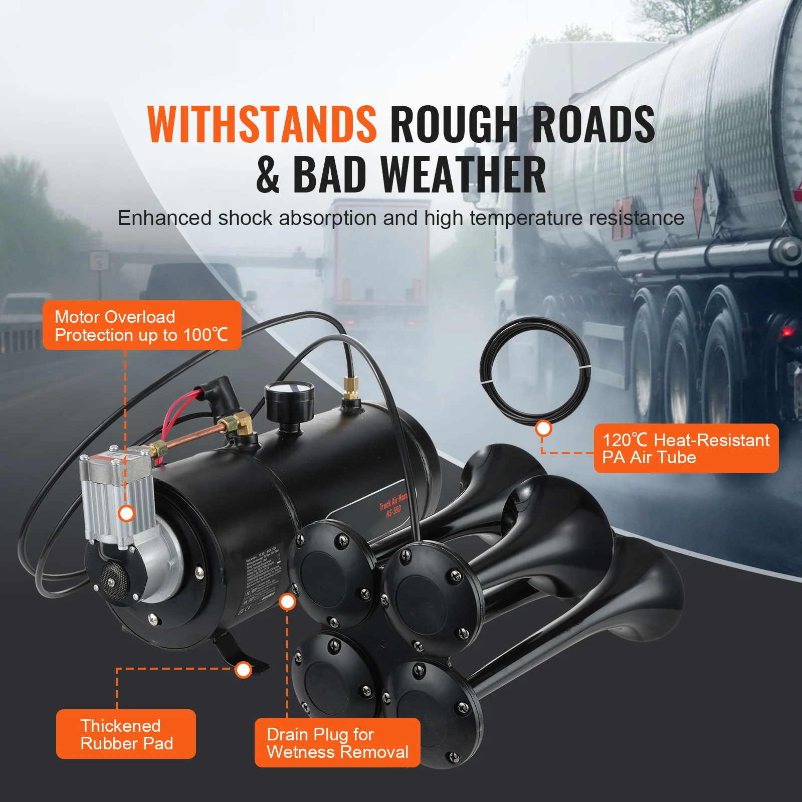 SucceBuy 12V Air Compressor with Tank 0.8 Gal Train Horn Air Compressor 120 psi Working Pressure Onboard Air Compressor System