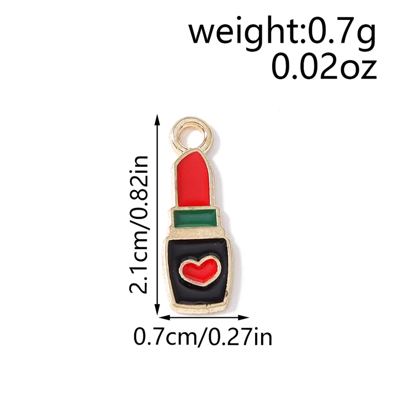 20개 7x21mm 귀여운 에나멜 레드 립스틱 참 펜던트, 드롭 귀걸이, 목걸이, 팔찌 DIY 공예품, 쥬얼리 액세서리 제작용