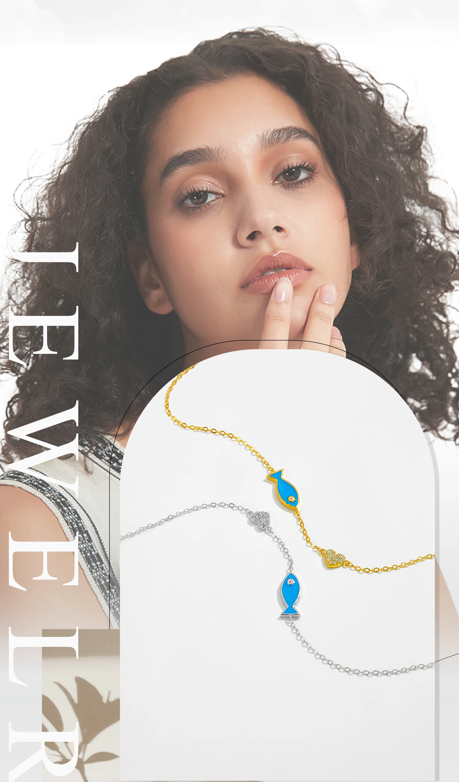 925 Sterling Silver Blue Fish Heart Chain Bracelet – 18K Gold Plated Punk Jewelry with Zircon