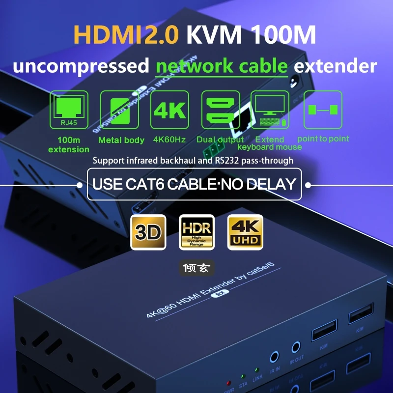 4K 60Hz 100M Hdmi Kvm Extender Su Rj45 Ethernet Cat5E/6 Cavo Trasmettitore E Ricevitore Video Per Estensione Mouse Tastiera Usb