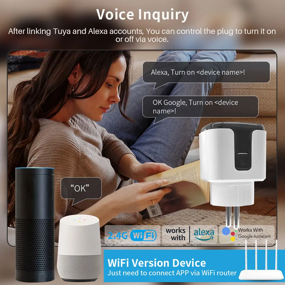 Tuya Smart Plug WiFi Socket With Timing/Countdown/Power Monitoring Function, Sup