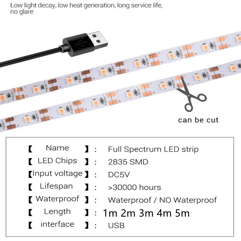 DC 5V USB LED Grow Light Full Spectrum 1-5m Plant Light Grow LED Strip Phyto Lamp for Vegetable Flower Seedling Tent Box led grow light grow light
