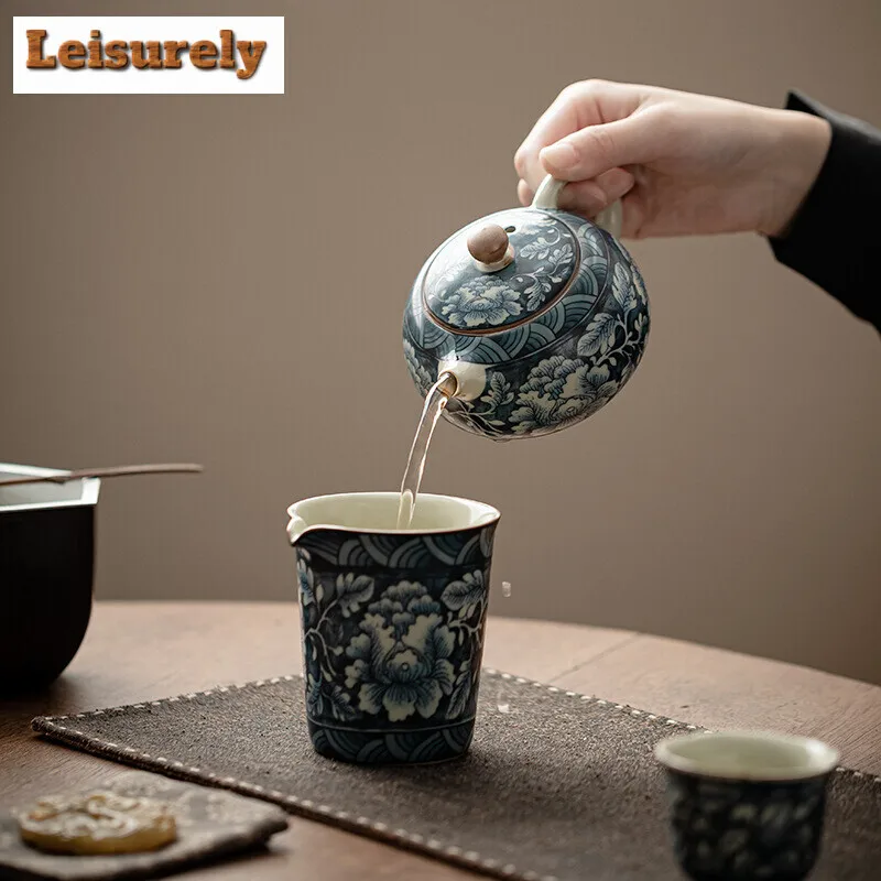 200ML Chinese Ru Kiln Infusion Teapot Antique Blooming Flowers Xishi Pot Tea Brewing Kettle Chinese Teaset Accessories Ornaments