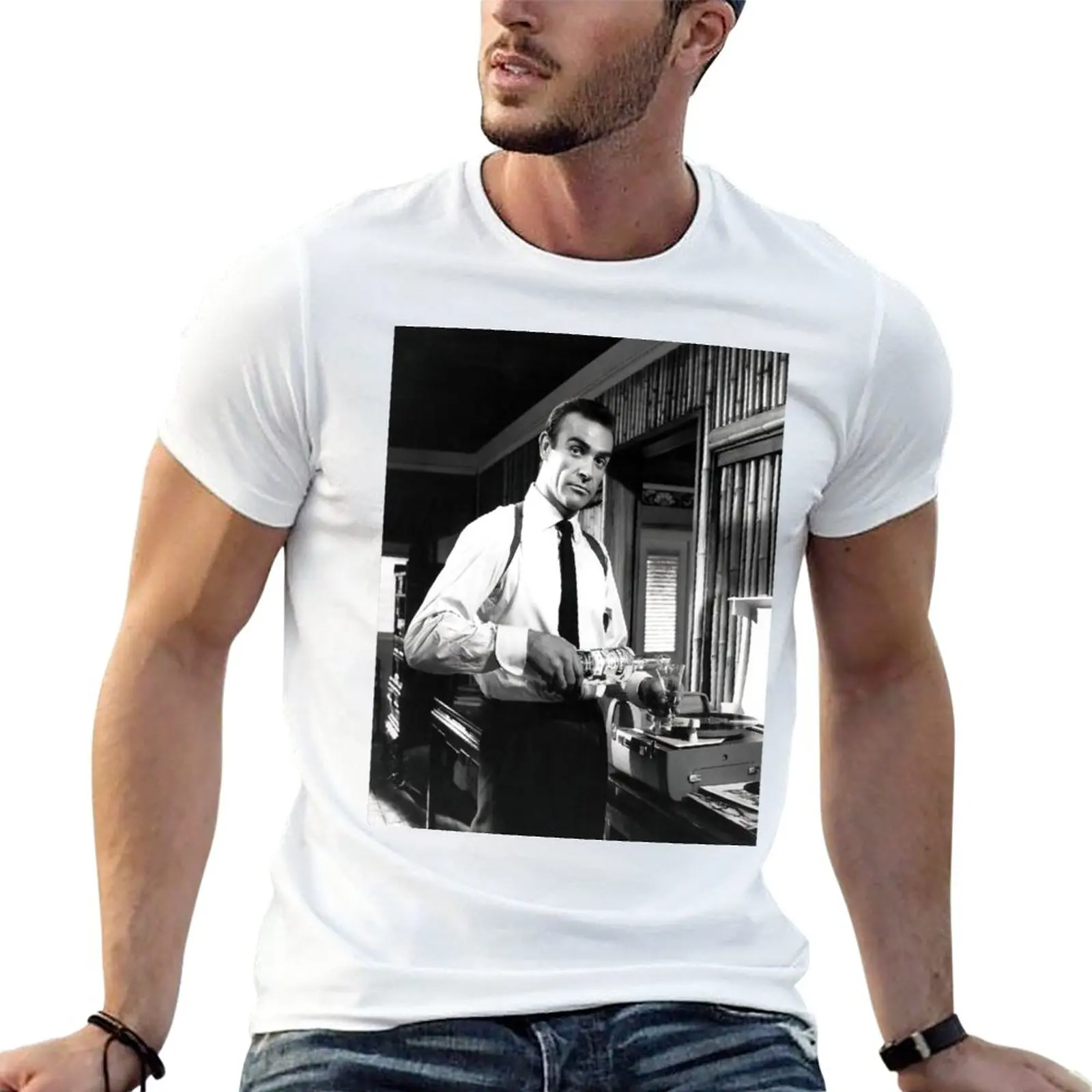 New Sean Connery Pouring a Drink, Black and White Vintage Art T-Shirt cute tops sublime t shirt mens t shirts pack