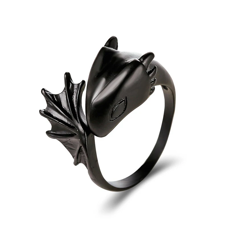 Enamel Glaze Highlights Black Knight Dragon Opening Adjustable Ring Personalized Trendy Men and Women Jewelry 6