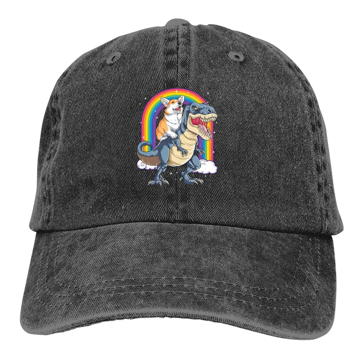 

Washed Men's Baseball Cap Corgi Riding Dinosaur T Rex Rainbow Dog Trucker Snapback Caps Dad Hat Dogs Golf Hats