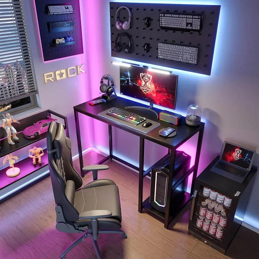 Computer Desk 40 inches with 2-Tier Shelves Sturdy Home Office Desks with Large Storage Space Modern Gaming Desk Study Writing