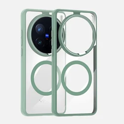 MagSafe - Compatible Magnetic Transparent Shockproof Phone Case with Protective Bumper for ViVO X200 Pro Mini (Cyan)