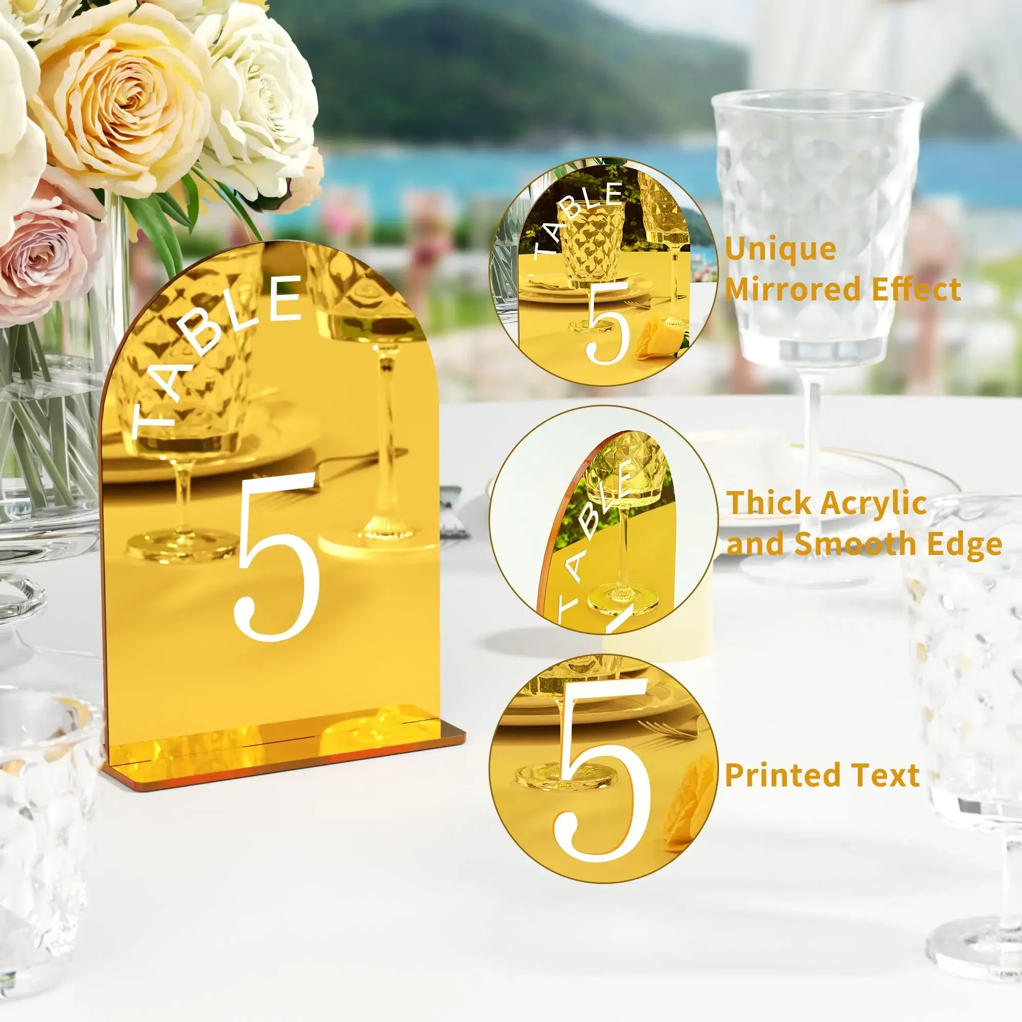 Acrylic Gold Mirror Wedding Table Numbers Wedding Table Signs Numbers Decor with Stand