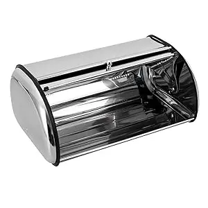 Edelstahl-Brotkasten - Großer Brotbehälter, Aufbewahrungsbox für Brot, Brötchen, Kekse, Silber (10 L, 43,5 x 27 x 18 cm) – Detail 4