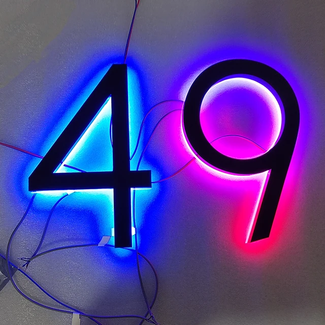Metal 3D LED Exterior House Numbers Modern Home Door Plate Light Backlit  Signs Outdoor Waterproof Number Plaque Free Transformer