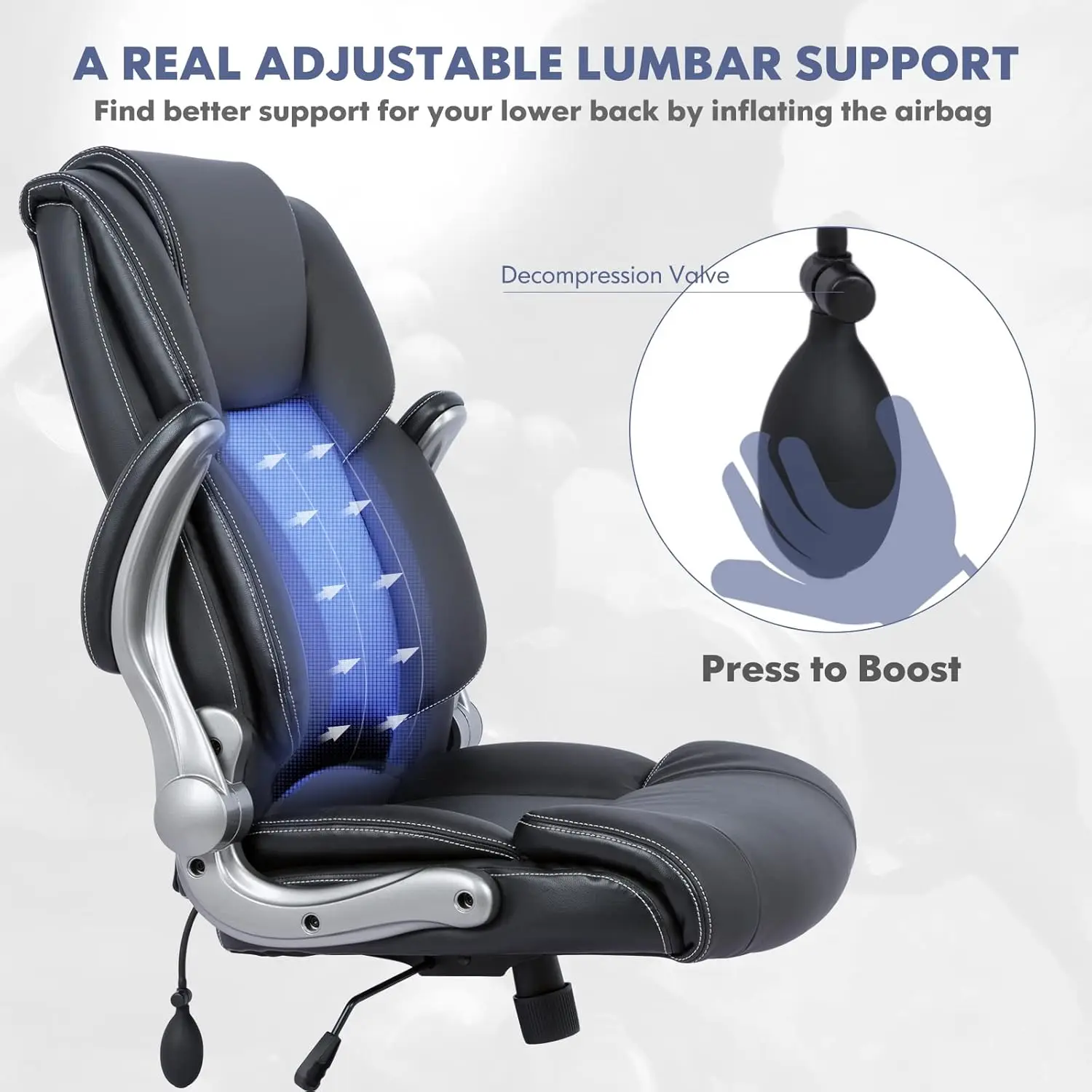 High Back Executive Office Chair  Ergonomic Home Computer Desk Leather Chair with Padded Flip up Arms Adjustable Tilt Lock 4