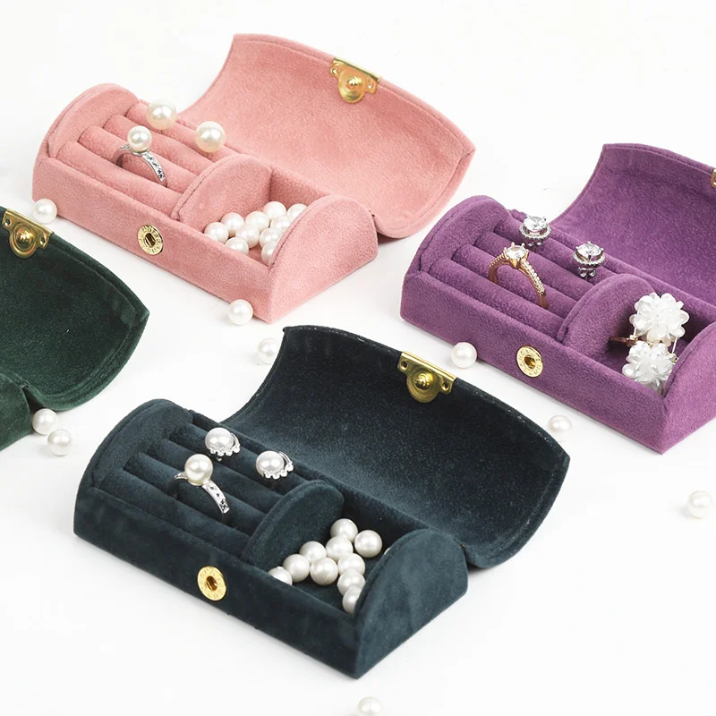 

Simple Travel Portable Arch Small Jewelry Box Beaded Velvet Jewelry Ring Earrings Jewelry Storage Gift Box Dropshipping