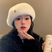 White Fluffy Beret Hat Women's Autumn Winter Large Head Circumference Versatile Painter Hat Trendy Face Slimming Japanese Sle