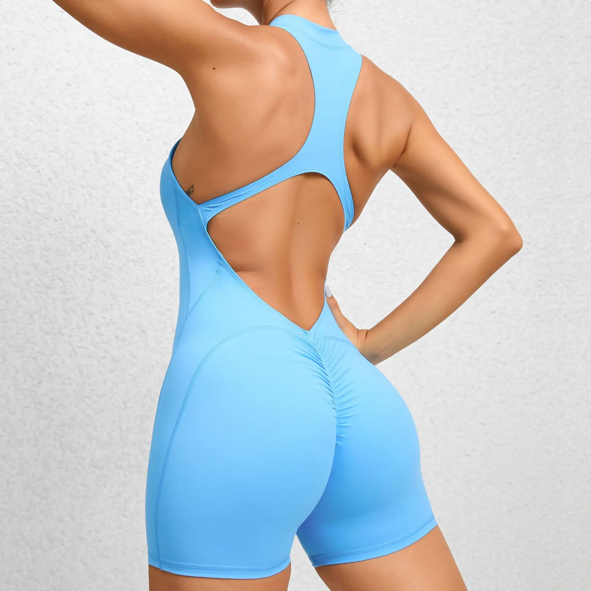 HSQSMWJ Mono De Yoga Deportivo Acanalado De Manga Corta Con Cremallera Frontal Para Mujer, Almendra, Pequeña