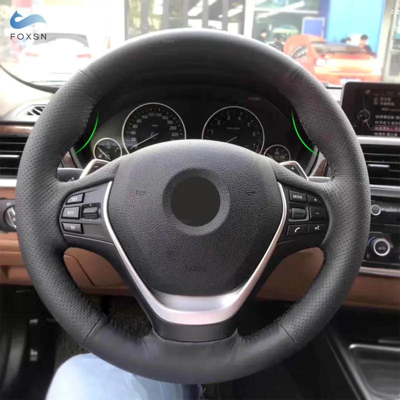 Car Steering Wheel Cover For BMW 1 2 3 Series F20 F21 F22 F30 F34 F36 Perforated Microfiber Leather Braid Needles & Threads steering wheel cover
