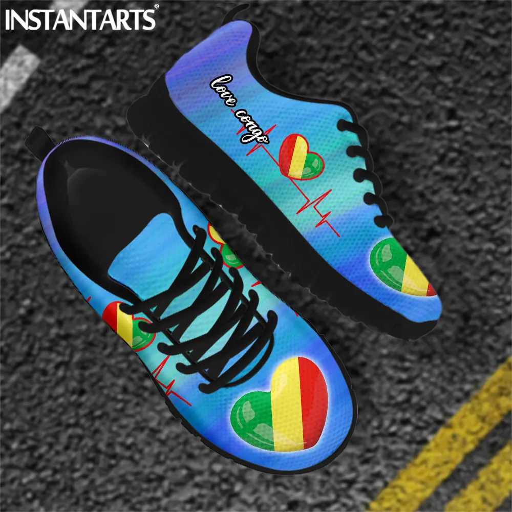 

INSTANTARTS Congo Flag 3D Printing Women Men Flats Shoes Gradient Color Breathable Soft Casual Sneakers for Ladies Girls Zapatos