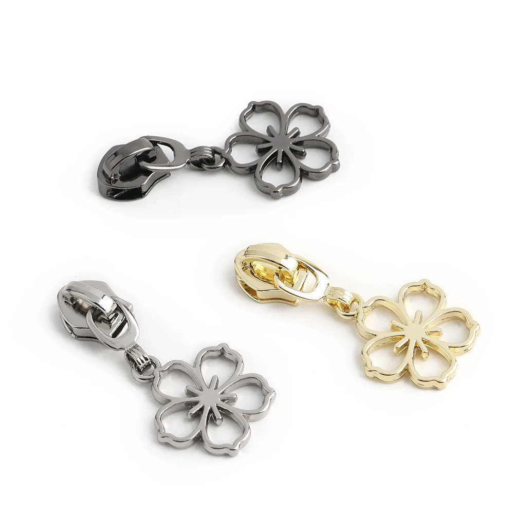 Metal Cherry Blossom Decorative Zipper Slider for Makeup Bags - Replaceable Heads DIY Accessories (5-20pcs)