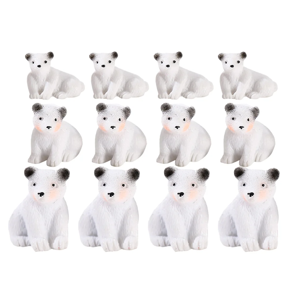 

12 Pcs Polar Bear Ornaments Miniature Adorn Garden Tiny Statues Adornment Accessories Resin Figurines Decor