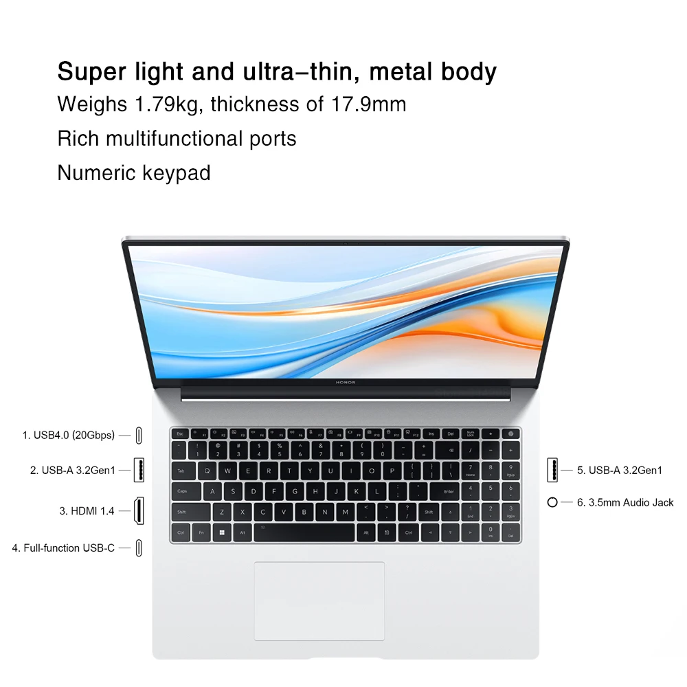 HONOR MagicBook X16 Plus 2024 Laptop AMD Ryzen R7 8845HS 16GB 32GB 512GB 1TB 16" Inch 2.5K 120Hz Notebook Ultrabook Computer PC 6