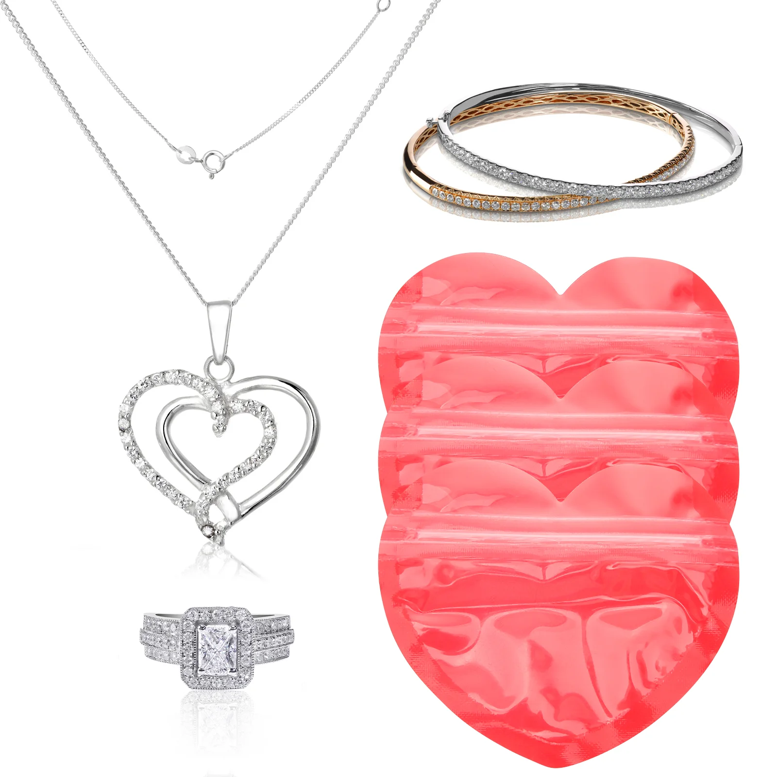

Jewelry Pouches Heart Shaped Clear Gift Bags Self Sealing for Trinket