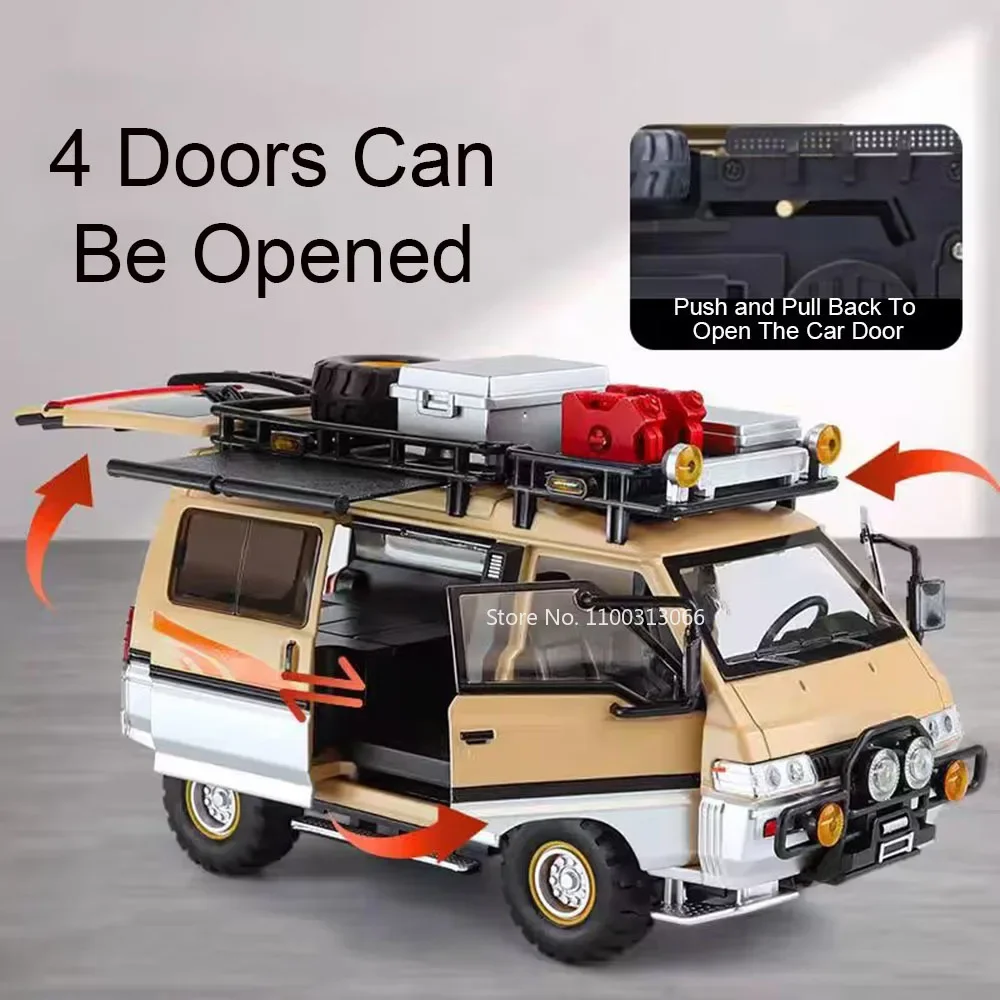 1:24 Mitsubishi‌ Delica Models Toys Cars with Light Sound Camping Off-road Vehicles Pull Back Miniature SUV Kids Birthday Gifts 2