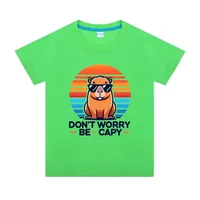 Boy Short Sleeve DON'T WORRY BE CAPY Funny Print Capybara T-shirt Crewneck Tee Tops for 2-15 Kids Value Cotton 2024 Summer New 2