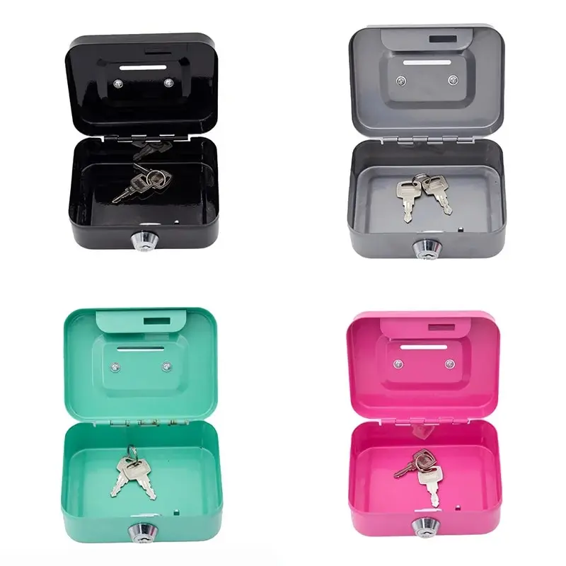 Portable Mini Small Money Safe Box Secure with Lock Keys Slot Organizer Metal Steel Coin Cash Bank Without Tray Adults and Kids money saving box piggy bank coin deposit box