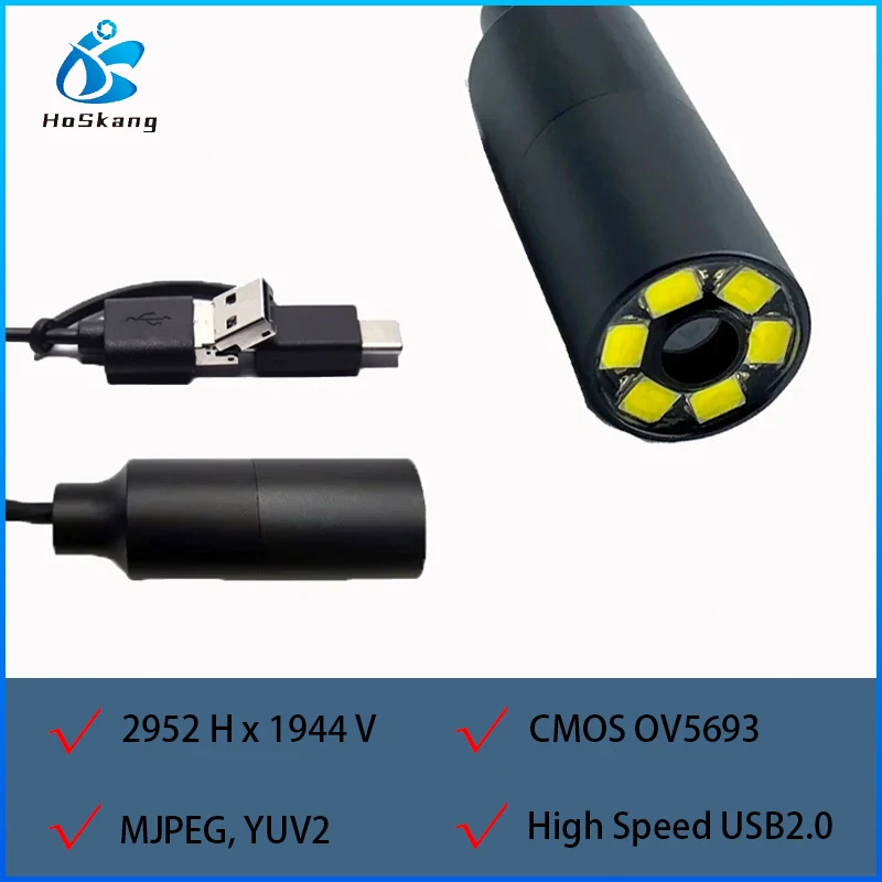 OV5693 5MP USB 카메라 모듈 자동 초점 14MM(케이스 포함) 산업용 검사용 LED 조명 포함 MJPEG, YUV2