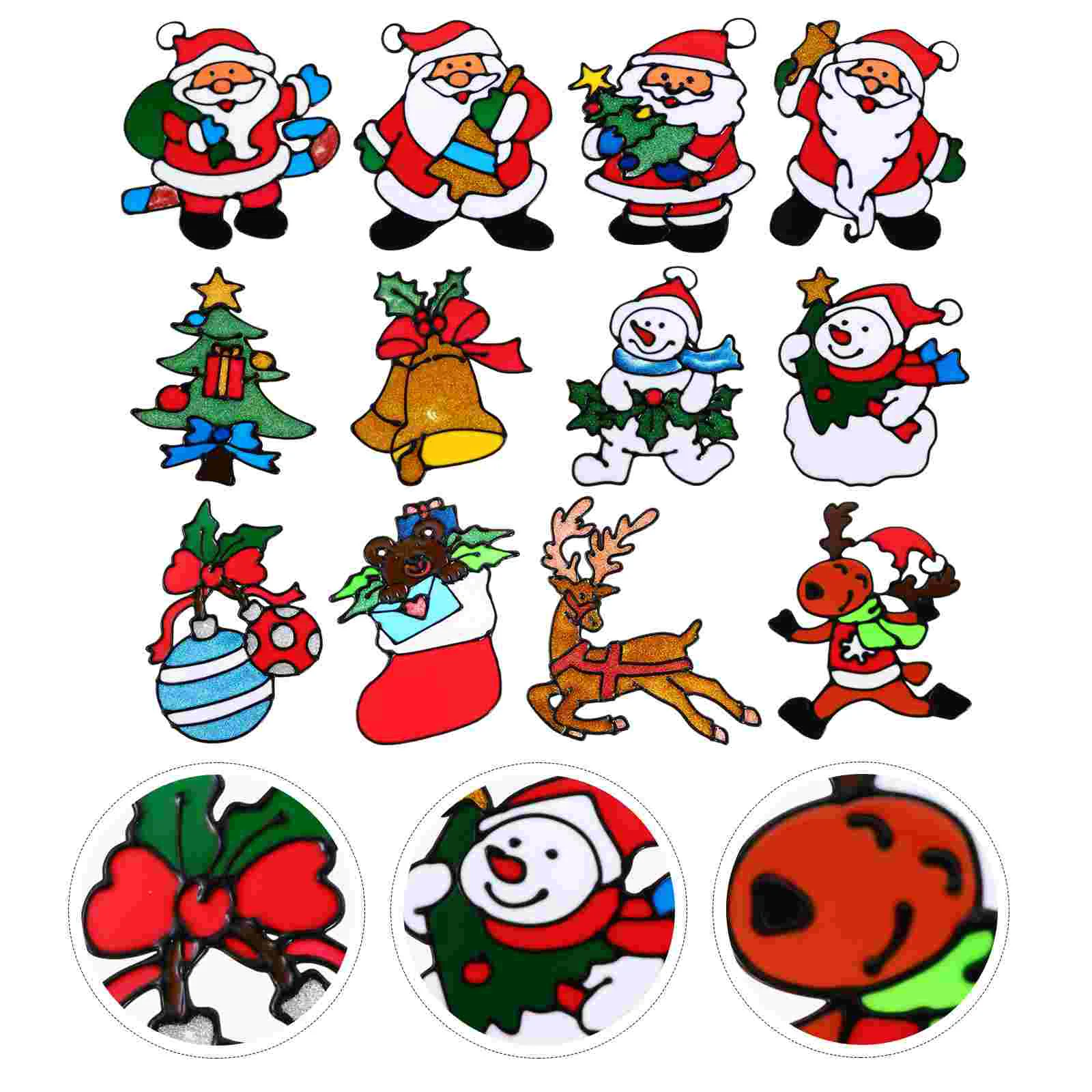

12Pcs Christmas Window Santa Clings Xmas Tree Bells Decals Stickers Decoration