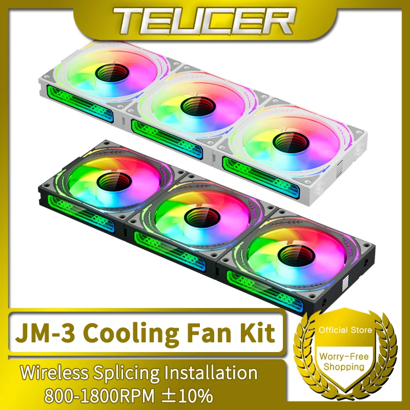 

TEUCER JM-3 PC Cooling Fan Kit ARGB Mirror Cycle Light Effect 800-1800RPM Case Fan Compatible with 360mm Water Cooling Radiator