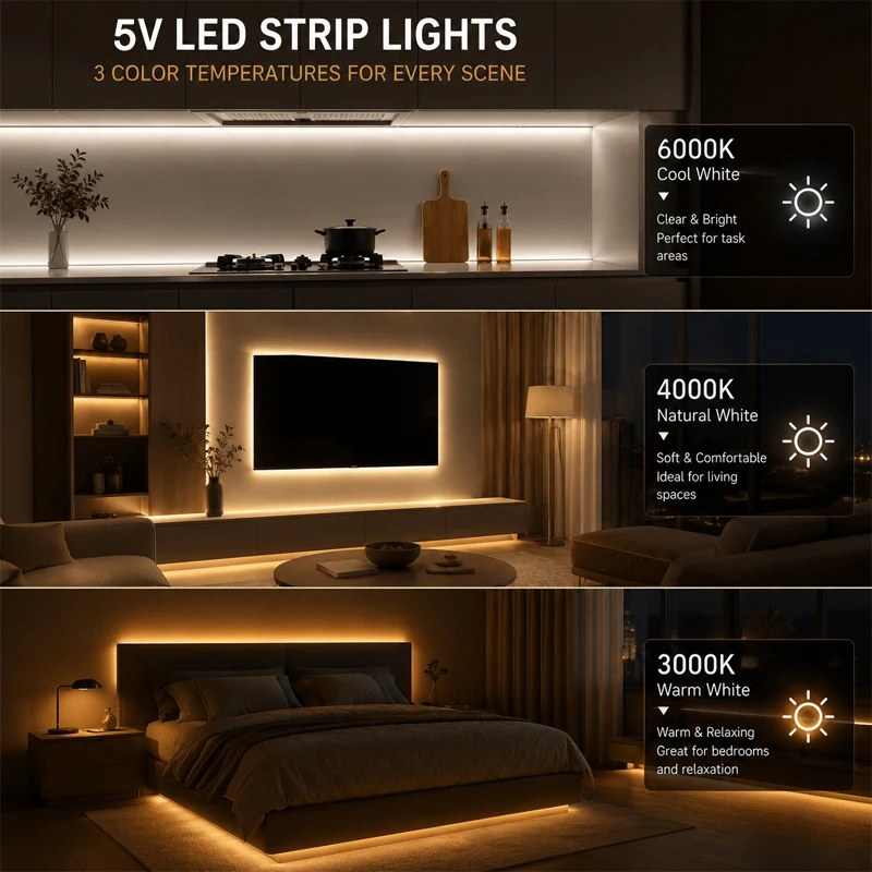COB LED 스트립 조명 5V 고밀도 선형 조명 터치 디머 플렉시블 다이오드 LED 테이프 리본 가정 파티 장