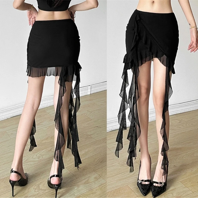 acelimosf™-Ruffled hip-hugging suspender strap irregular pleated skirt dress main image 1