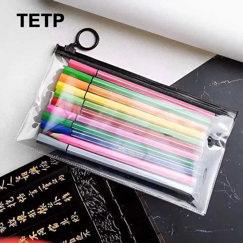 

TETP 10Pcs Transparent Zipper Bags With Pull Ring Thicken For Cosmetic Brush Stationery Sunglasses Packaging Portable Storage