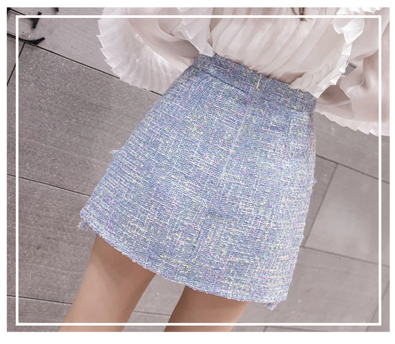 2022 Spring Fall Korean Woolen Tassel Skirts Women High Waist Alina Elegant Kawaii Tweed Sweet Office Ladies Bodycon Mini Skirts pleated skirt